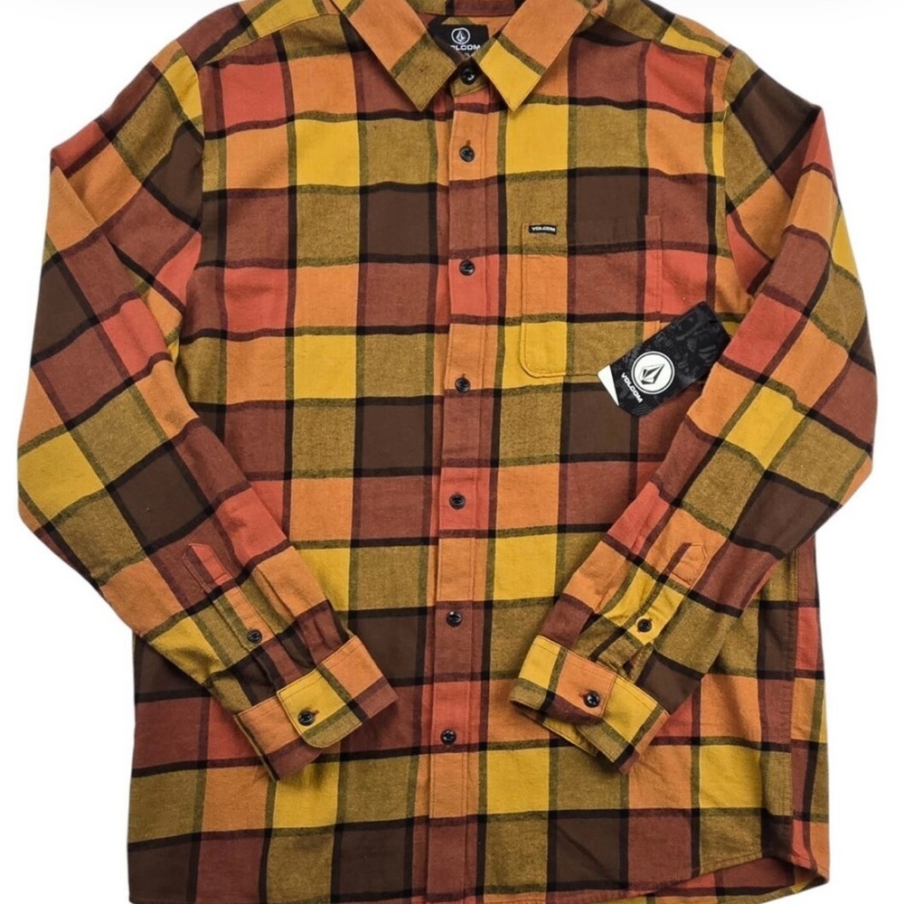 Volcom Kids Plaid Shirt - Orange, Yellow, Brown